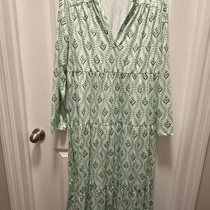 SHEIN Mint Green Leaf Print Long Sleeve Dress